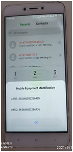 Device Front Face with IMEI No